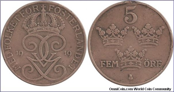 Sweden 5 Öre 1919