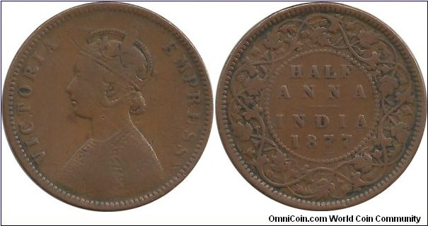 India-British ½ Anna 1877(C)