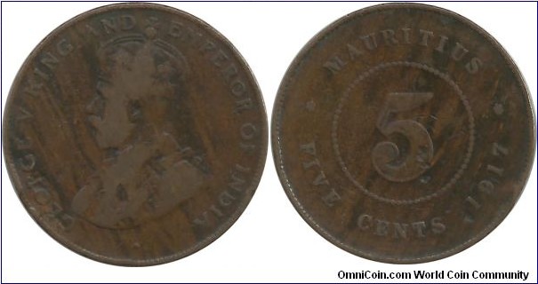 Mauritius 5 Cents 1917