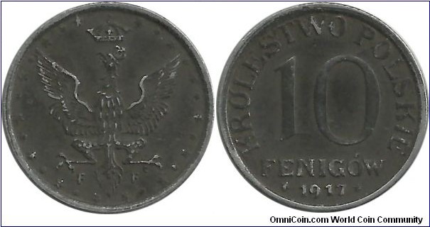 Poland 10 Fenigow 1917F (Touches edge) Rare type