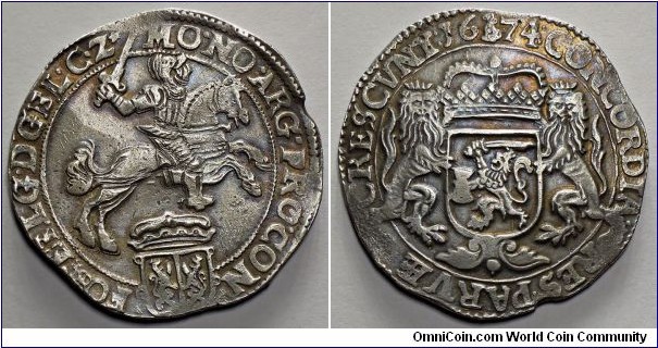 Republic of the United Netherlands, Gelderland, Ducaton / Silver rider, 1674. Delmonte 1009, Verkade 4.3, HNPM.75, de Voogt 314, CNM.2.17.130.