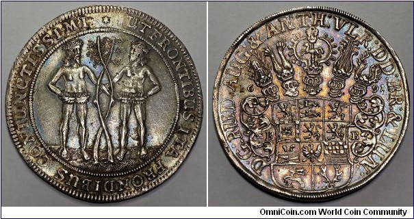 German States, Brunswick-Wolfenbüttel, Rudolf August & Anton Ulrich (1685-1704), Taler, 1691. 29.05g, 45.84mm ~ 46.31mm, Silver. Rudolph Bornemann. Goslar mint. Dav# 6393; KM# 572.2.