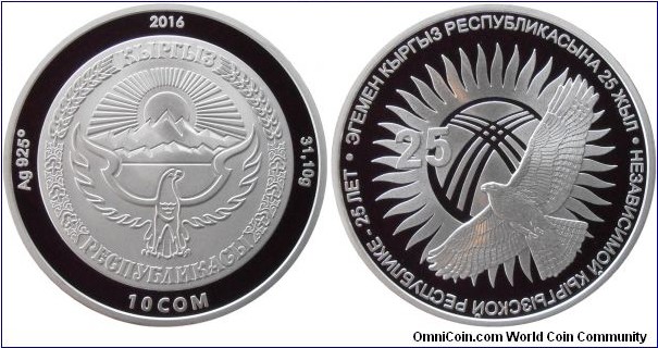 10 Som - 25 years of Independence - 31.1 g 0.925 silver Proof - mintage 1,000
