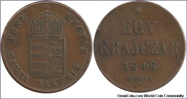 Hungary Egy(1) Krajczar 1848 (War of Independence)