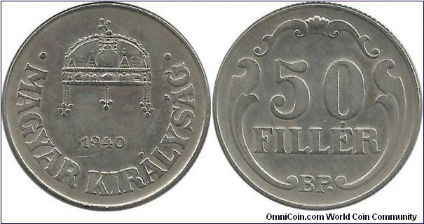 Hungary-Kingdom 50 Filler 1940