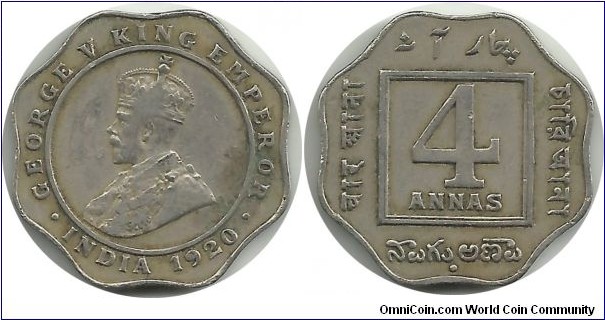 India-British 4 Annas 1920(B)