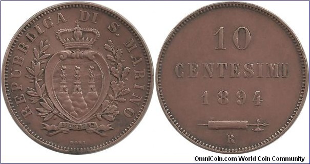 SanMarino 10 Centesimi 1894R (I clean this coin)