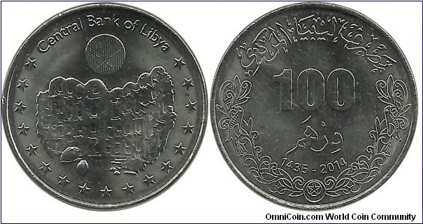 Libya Republic 100 Dirhams AH1435-2014