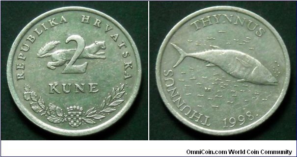 Croatia 2 kune.
1998, Latin text; Thunnus thynnus (Tuna)