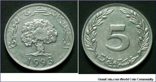 Tunisia 5 milliemes.
1993