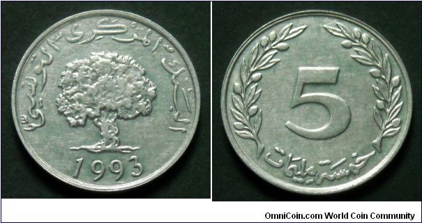 Tunisia 5 milliemes.
1993
