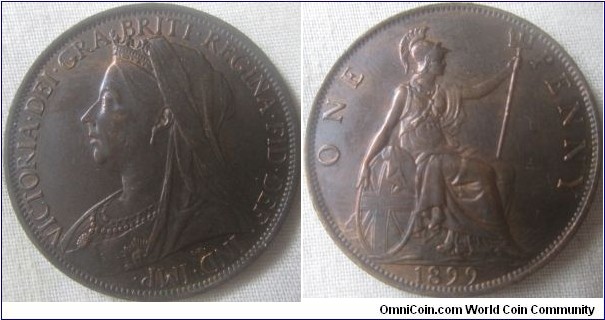 1899 penny, EF good lustre