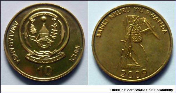 Rwanda 10 francs.
2009, Banki Nkuru.