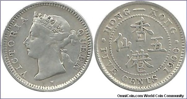 HongKong 5 Cents 1900H (1.36 g / .800 Ag)