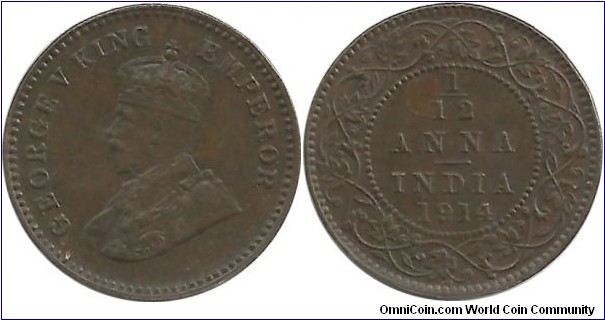 India-British 1/12 Anna 1914(C)