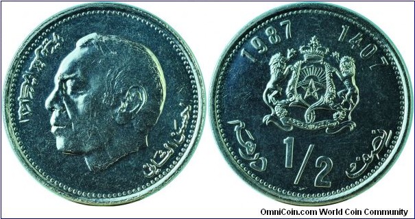 Morocco0.5Dirham-y87-(AH1407)1987