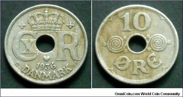 Denmark 10 ore.
1936