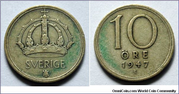 Sweden 10 ore.
1947, Ag 400.