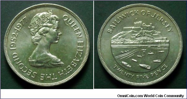 Jersey 25 pence.
1977, 25th Anniversary of the Accession of Queen Elizabeth II. 