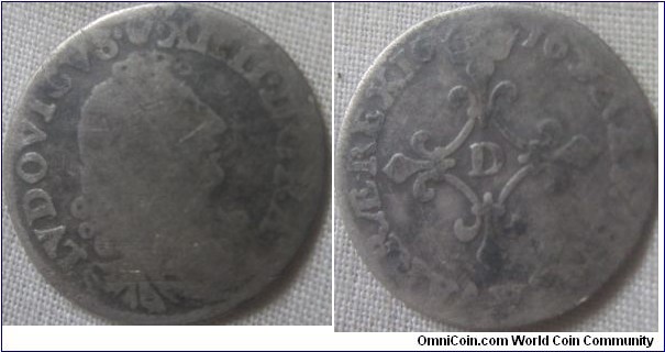 1676 4 sols Lyon mint, poor grade, almost fair.