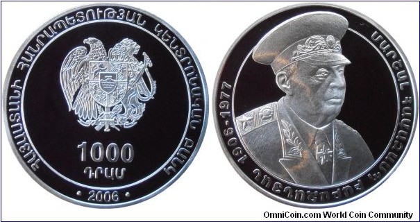 1000 Dram - Marshall Babajanyan - 33.6 g 0.925 silver Proof - mintage 500 pcs only