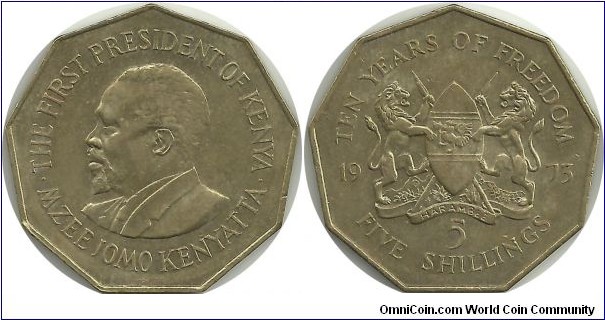 Kenya 5 Shillings 1973-Ten Years of Freedom