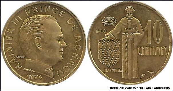 Monaco 10 Centimes 1974 - Prince Rainier III (1949-2005)