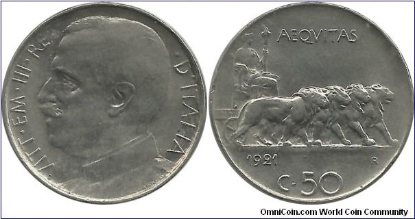 Italy-Kingdom 50 Centesimi 1921R
