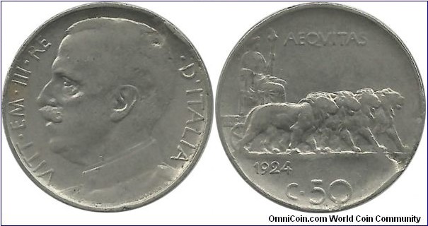 Italy-Kingdom 50 Centesimi 1924R