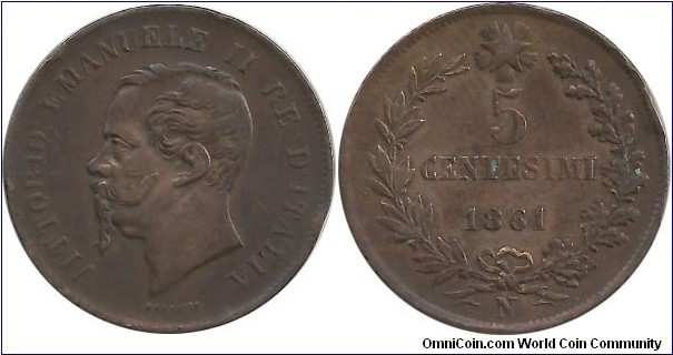 Italy-Kingdom 5 Centesimi 1861N (N = Napoli-Italy)