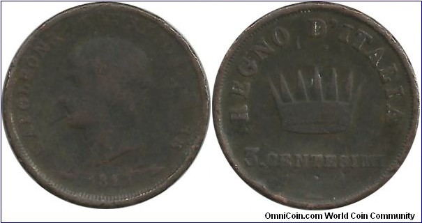 Italy-Kingdom of Napoleon 3 Centesimi 1811M (M = Milano-Italy)