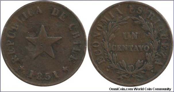 Chile Un Centavo 1851