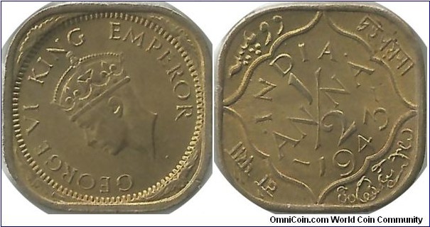 India-British ½ Anna 1943(B)