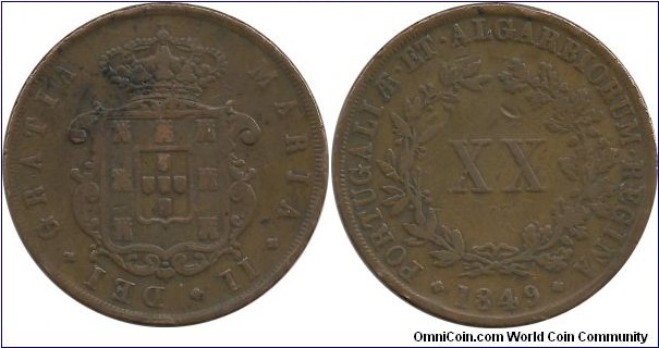 Portugal-Kingdom XX Reis 1849 - Queen Maria II