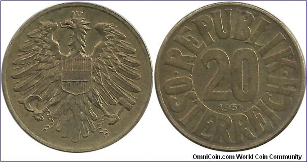 Austria 20 Groschen 1954