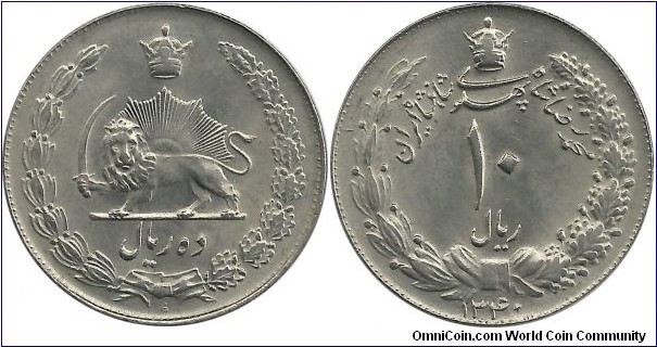IranKingdom 10 Rial SH1340(1961) M RezaShah