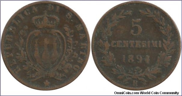 SanMarino 5 Centesimi 1894R