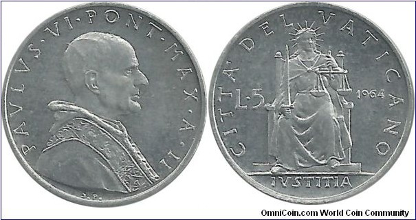 Vatican 5 Lire 1964