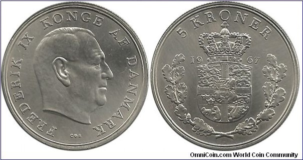 Denmark 5 Kroner 1967-Frederik IX