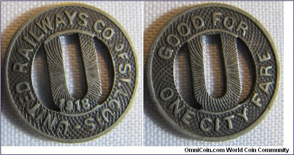 1918 St Louis Missouri United Railways Transit Token MO-910C 2