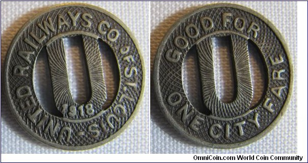 1918 St Louis Missouri United Railways Transit Token MO-910C 2