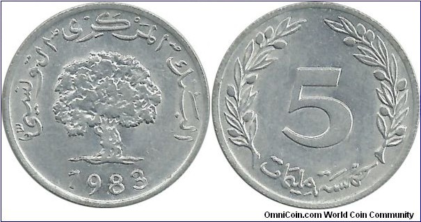 Tunisia 5 Milliemes 1983