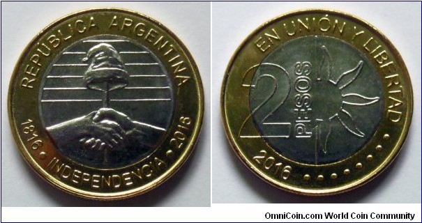 Argentina 2 pesos.
2016, 200th Anniversary of Independence.