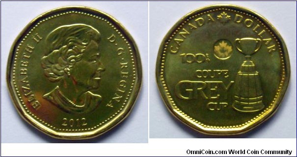 Canada 1 dollar.
2012, 100th Grey Cup.