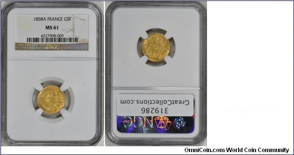 5 Francs Gold
NGC MS61