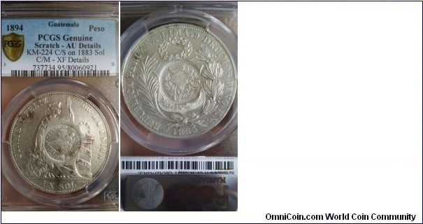 1/2 Real C/M on 1883 Peru Sol 
