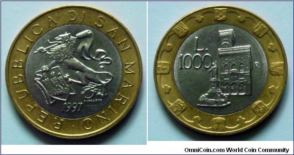 San Marino 1000 lire.
1997, Bimetal.