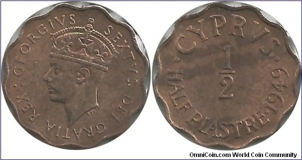 Cyprus-British ½ Piastre 1949