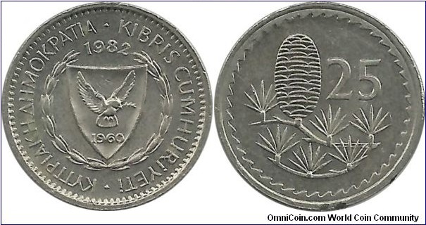 Cyprus-Republic 25 Mils 1982