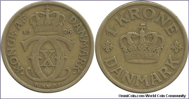 Denmark 1 Krone 1926-Christian X